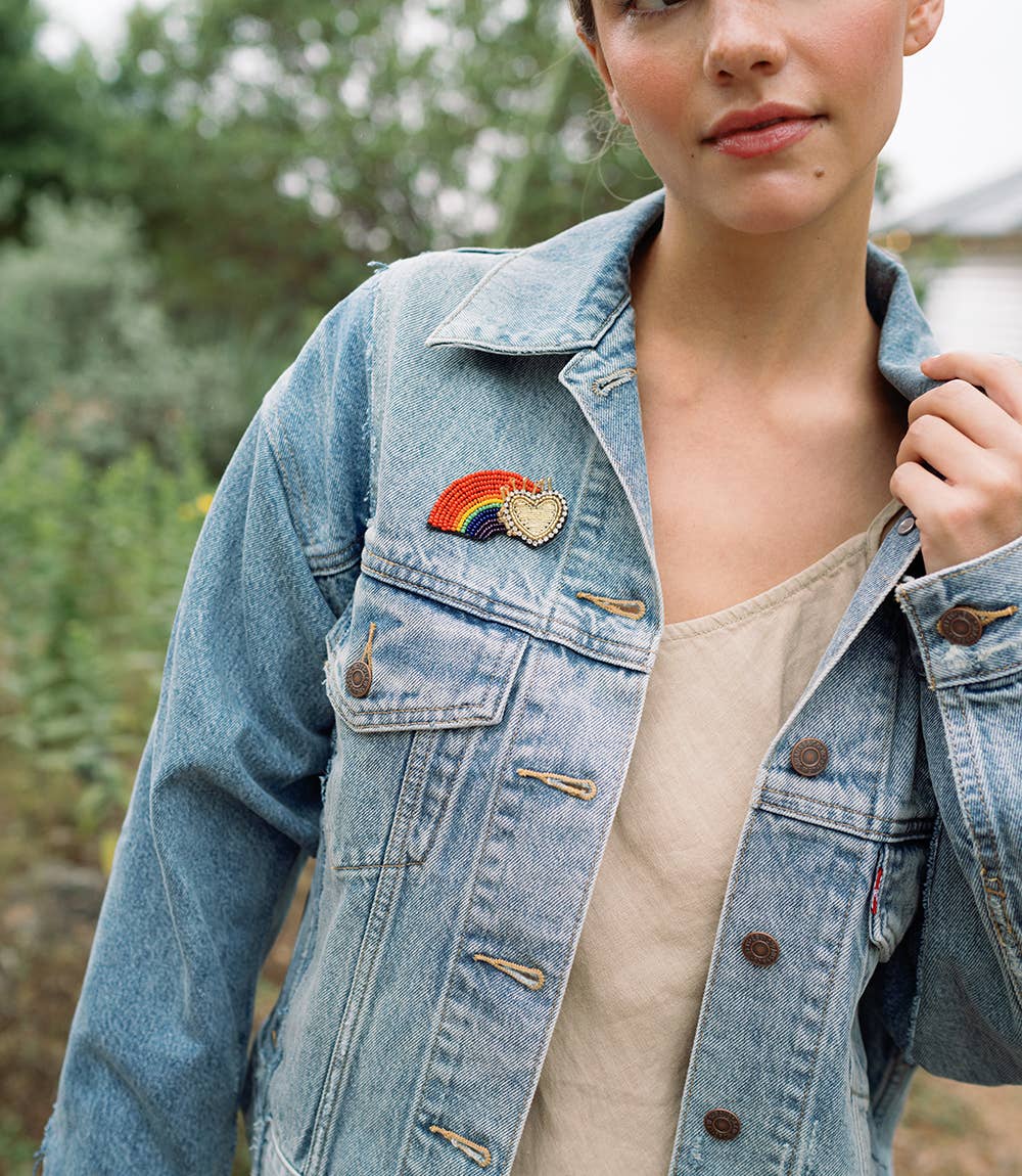 Bala Mani Beaded Rainbow Brooch Pin - Handmade