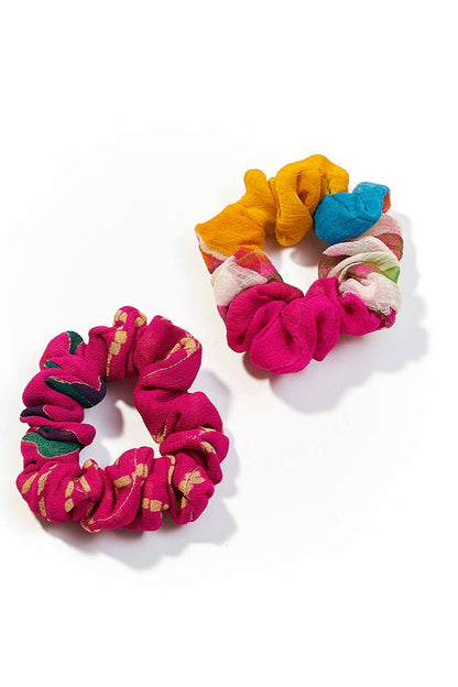 Upcycled Scrunchies Set of 2 - Assorted Upcycled Sari Fabric