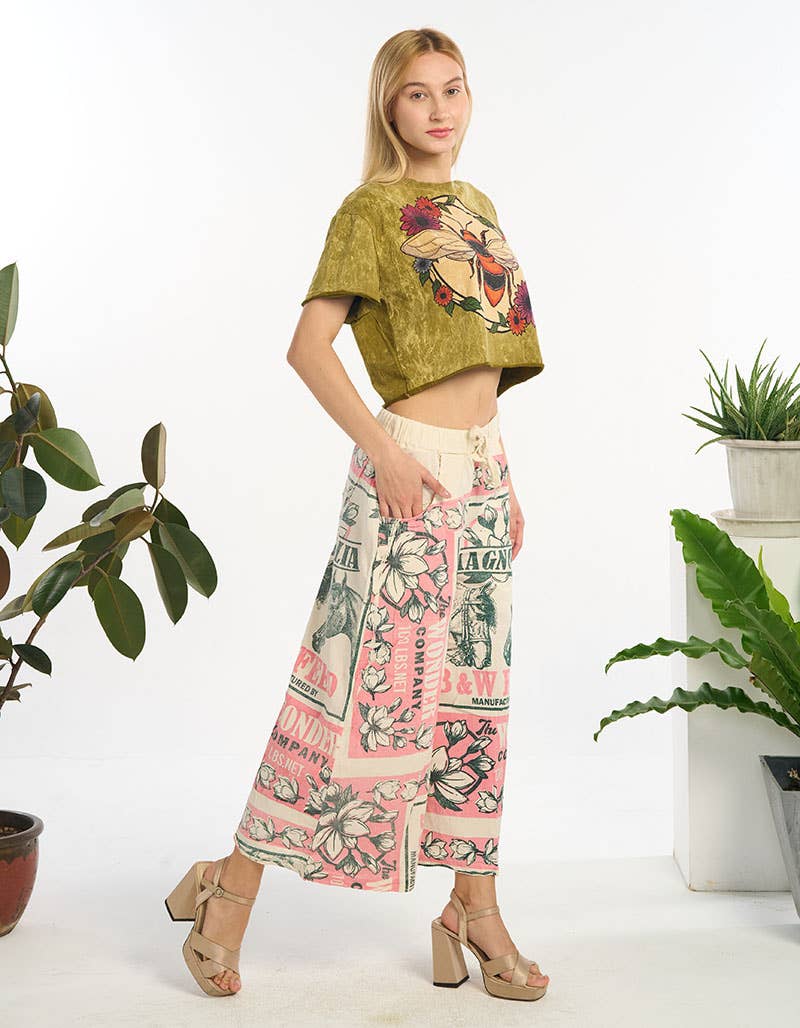 Horse Town Boho Cotton Culotte Capri Pull On Pant