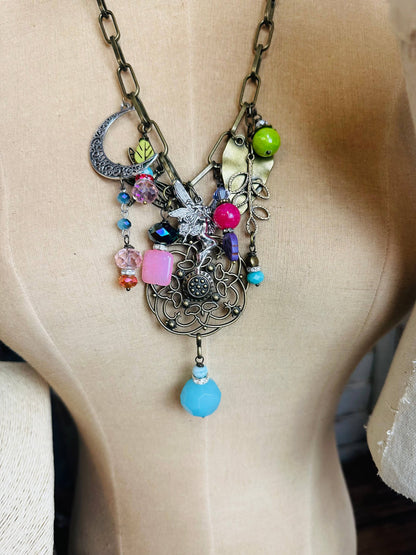 Gypsy Junk Chunky Necklace in Bright & Fairy Combo