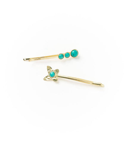 Jatasya Butterfly Bobby Pins Set of 2 - Turquoise