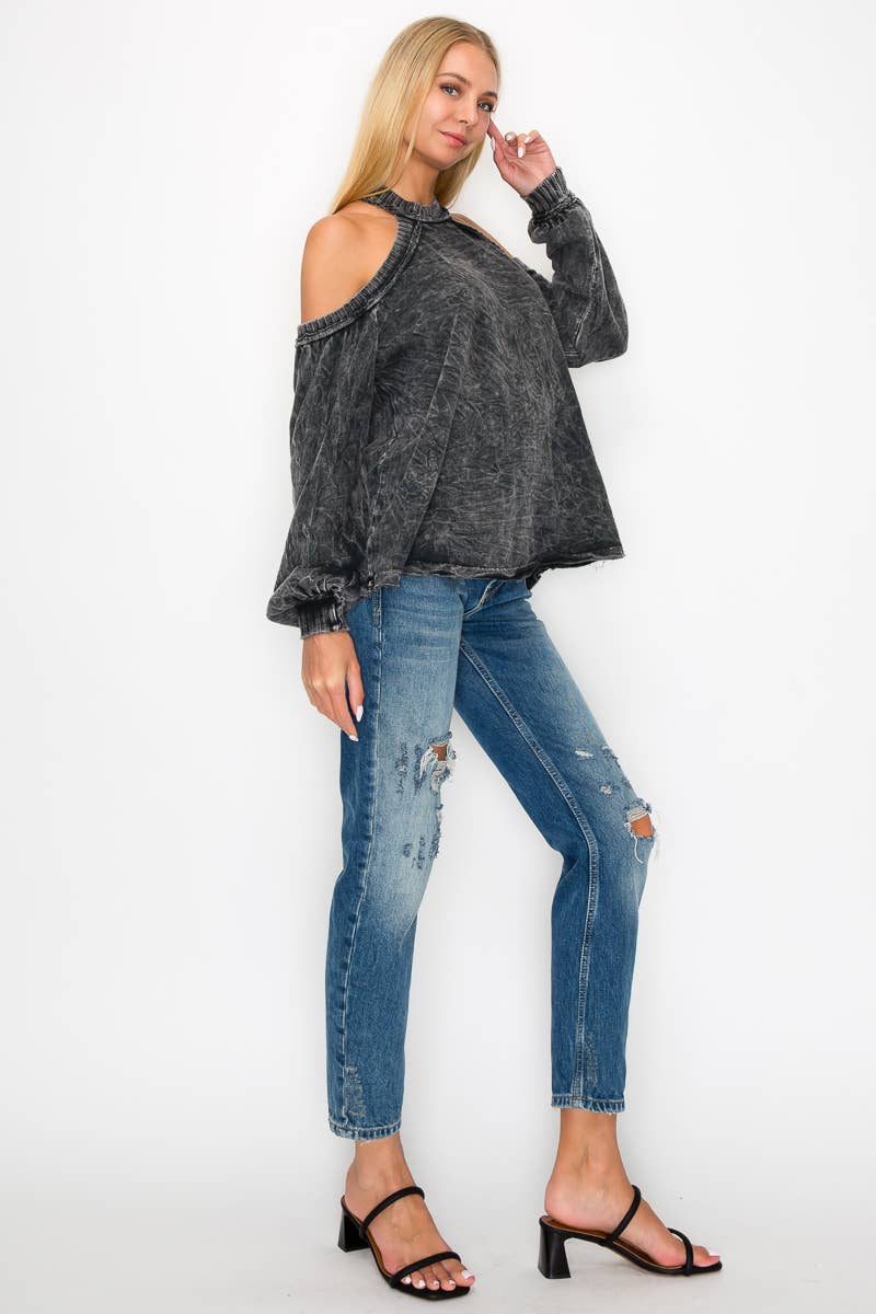 SALE The Jenna Mineral Wash Open Shoulder Top