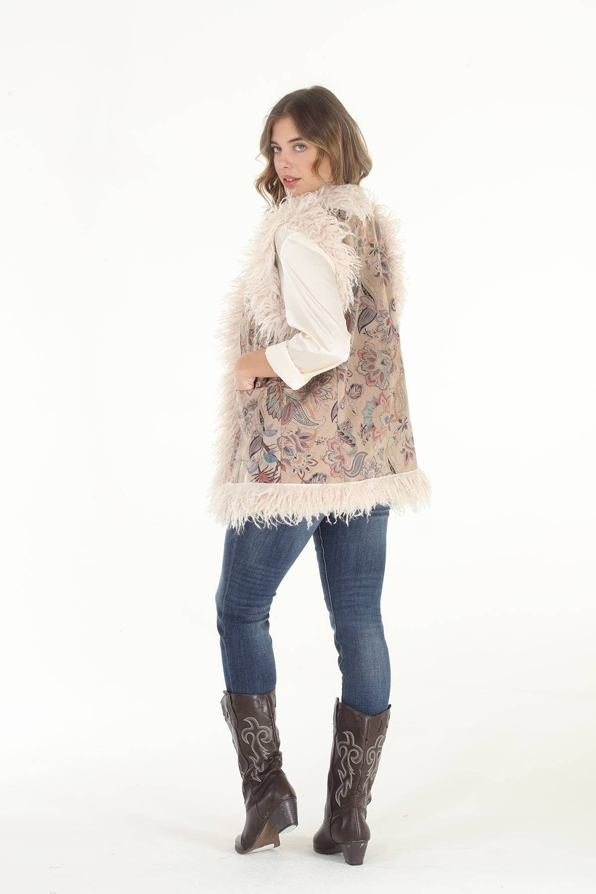 Final Sale - Kristen Dusty Floral Faux Suede & Faux Shearling Vest