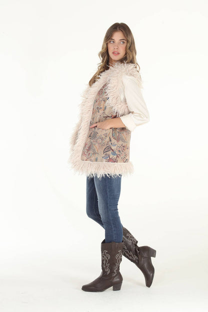 Final Sale - Kristen Dusty Floral Faux Suede & Faux Shearling Vest