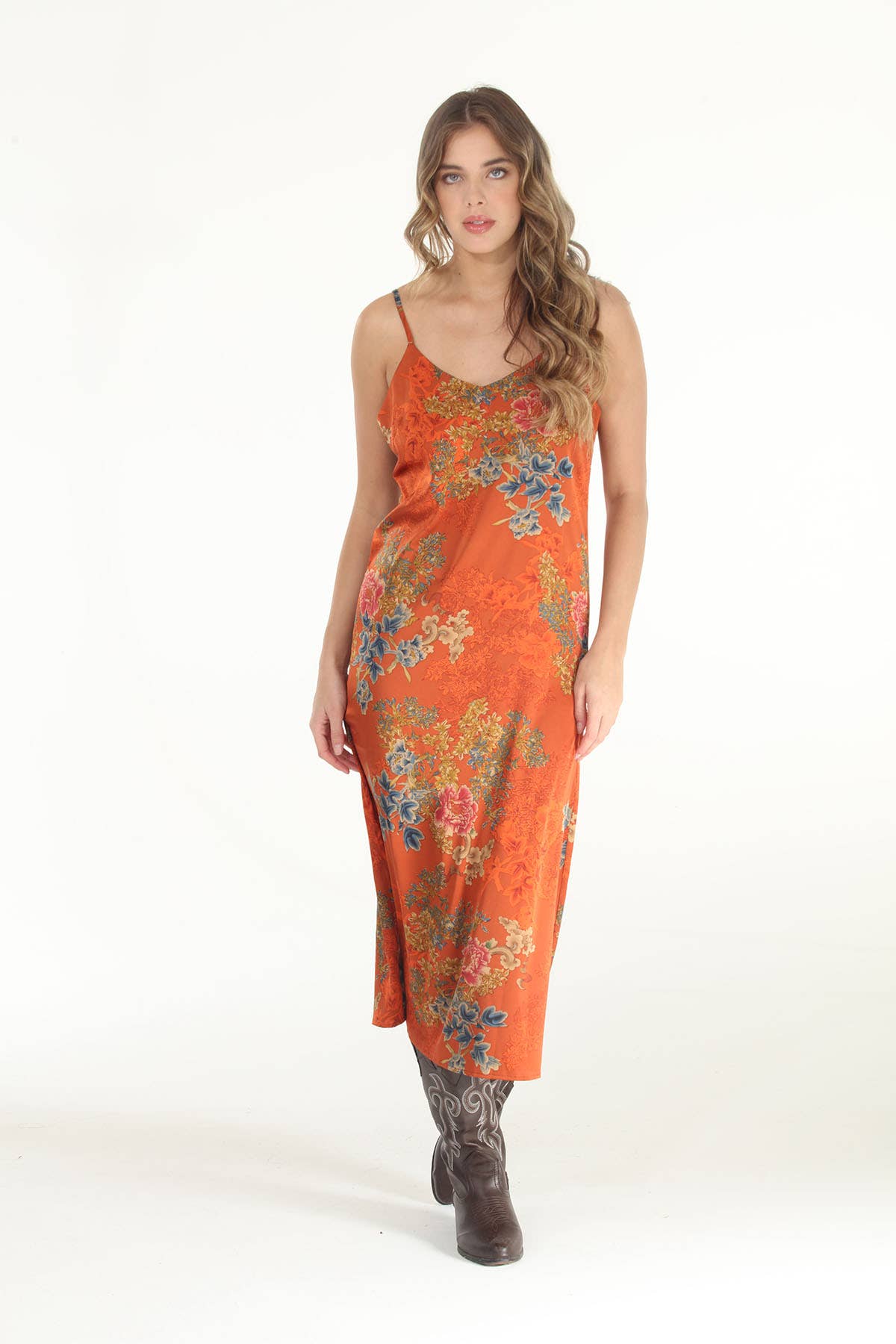 Sale - Embers Floral Print Panne Slip Dress