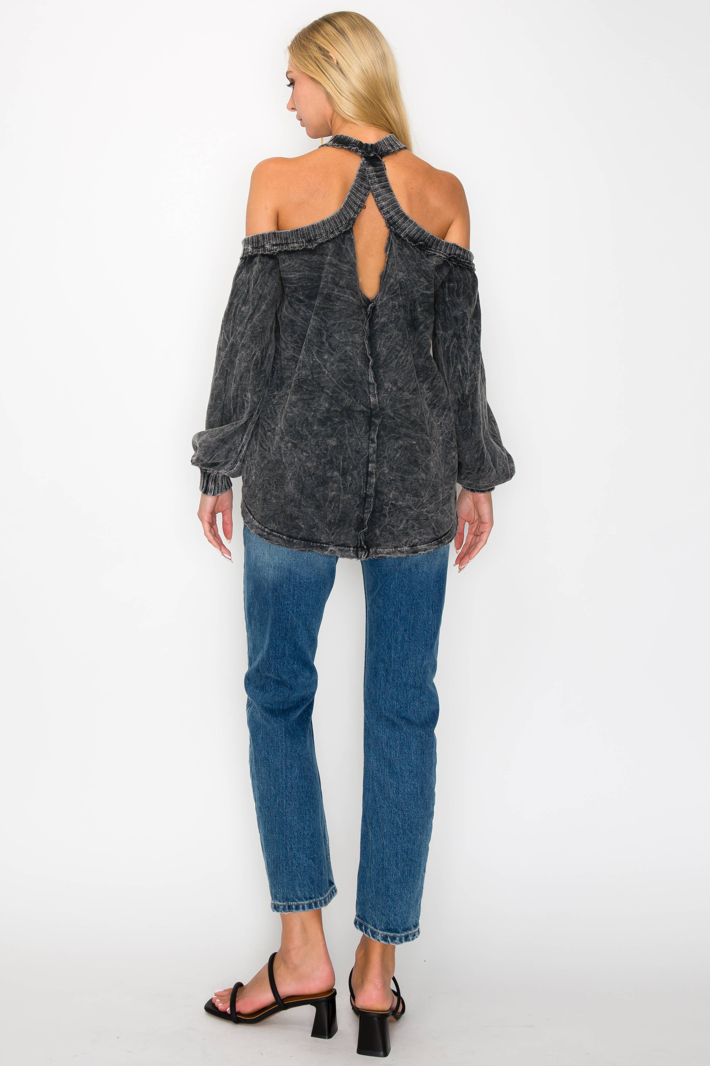 SALE The Jenna Mineral Wash Open Shoulder Top