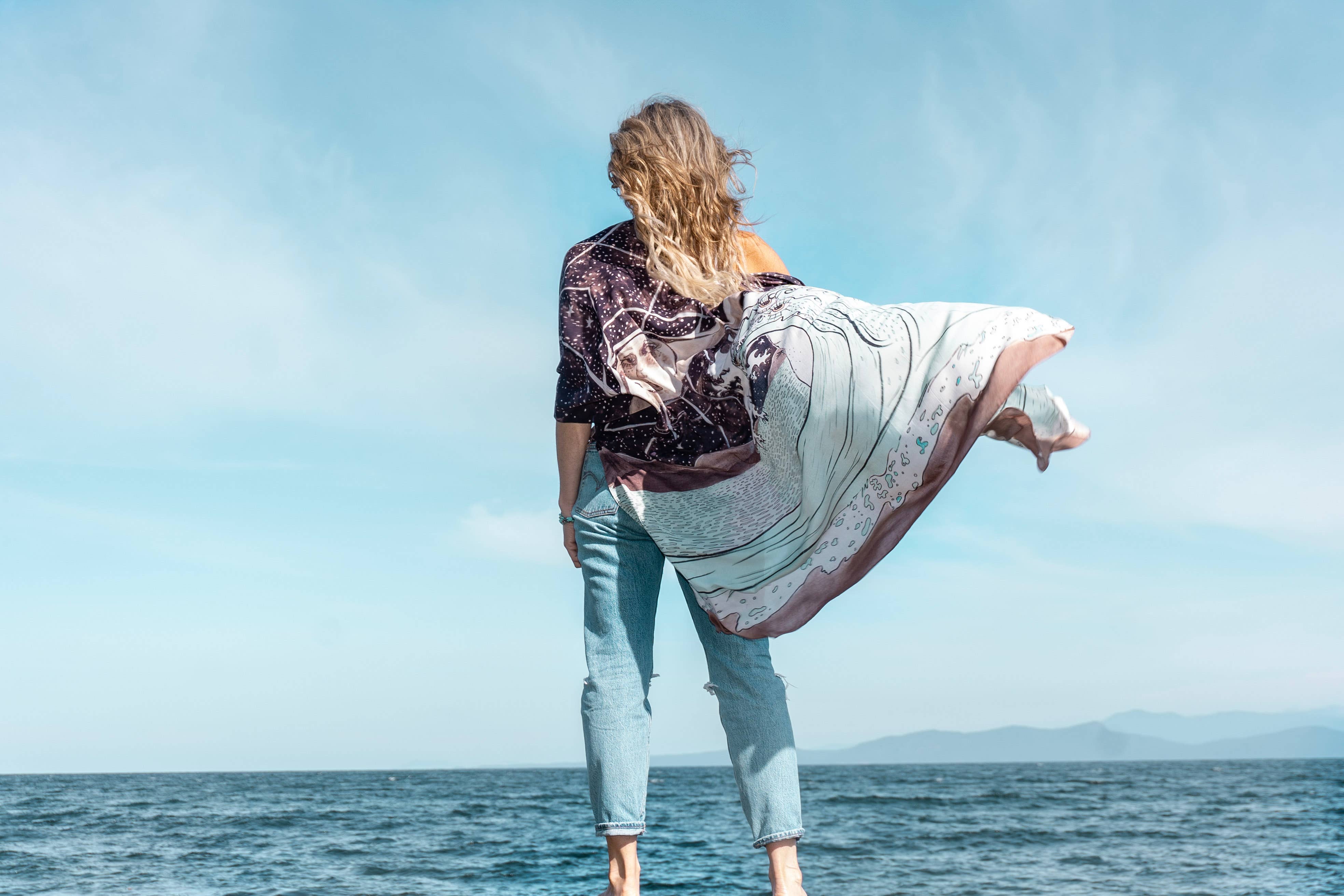 Moonstruck Bohemian Goddess Starduster Kimono w/ Waves