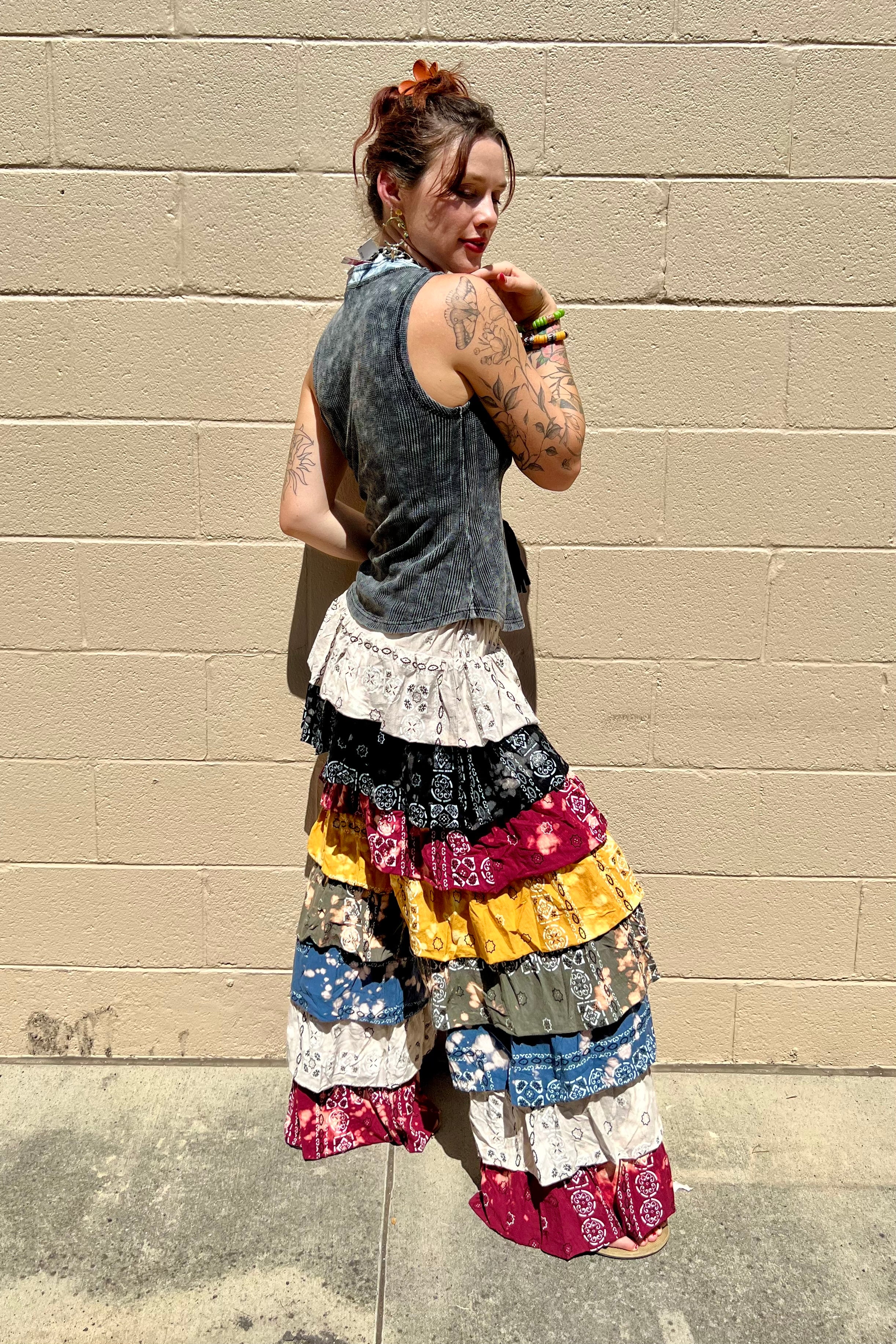 Sale - Vintage Bandana Layered Ruffle Pants by Jaded Gypsy