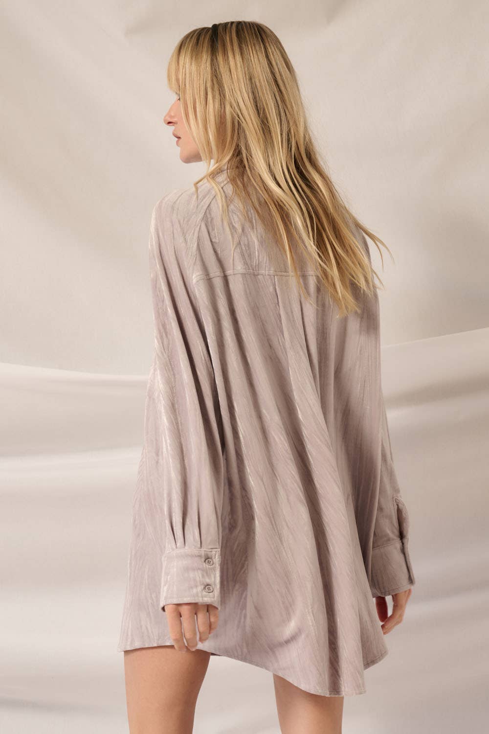 Final Sale - So Cool Metallic Crinkle Velvet Button-Up Mini Shirt Dress