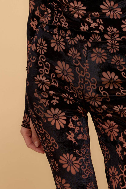 Sale - Annabel Floral Burnout-Velvet High-Waist Flared Pants