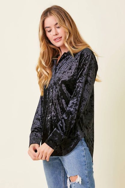 Final Sale - So Chic Boho Velvet Button Down