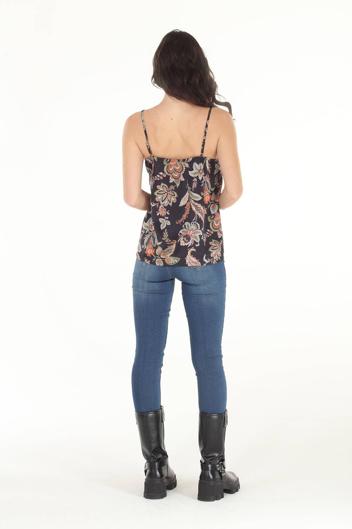 The Matty Satin Paisley Print Cami Tank: Black Paisley