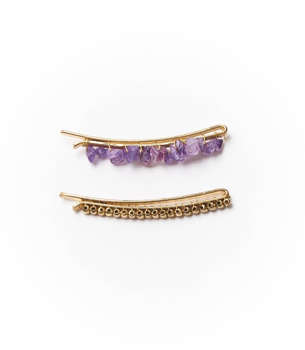 Indali Amethyst Bobby Pins Set of 2 - Semi Precious