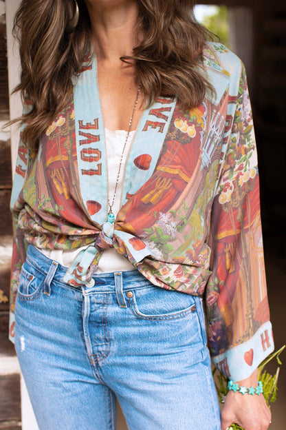 Love Language Pixie Duster Cropped Kimono w/ Faith, Hope