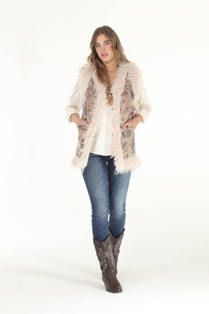 Final Sale - Kristen Dusty Floral Faux Suede & Faux Shearling Vest