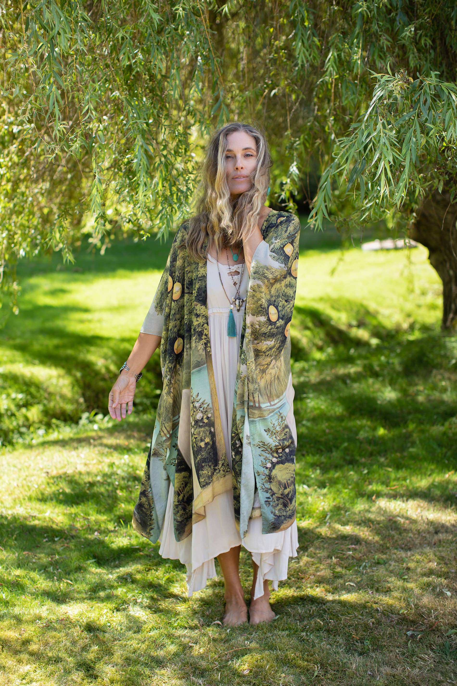 Tree of Life Bohemian Goddess Starduster Kimono w/ Dove