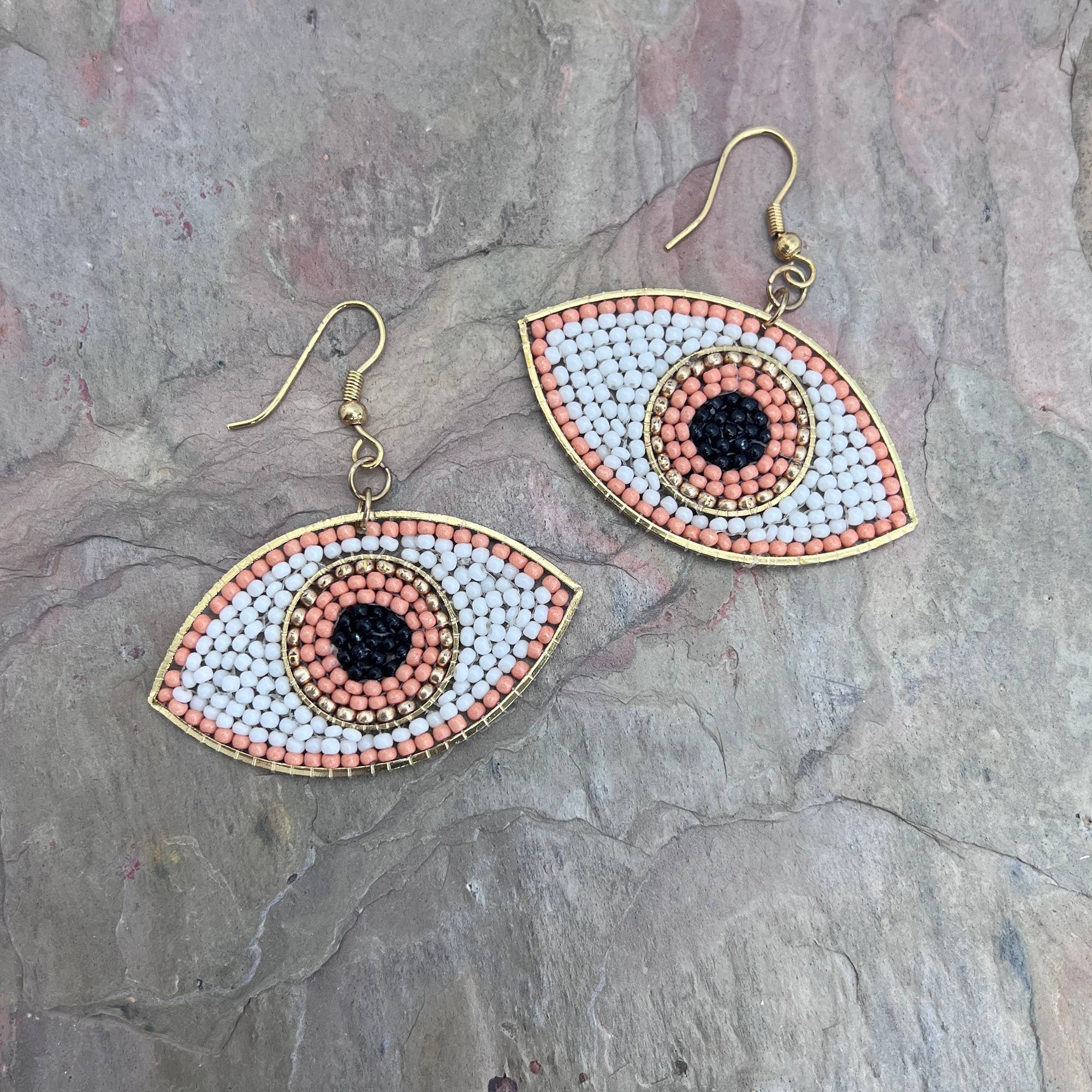 Seed Bead Evil Eye Earrings - Multiple Color Styles