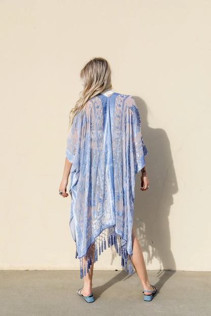 Sale - Victoria Velvet Burnout Mesh Tassel Kimono