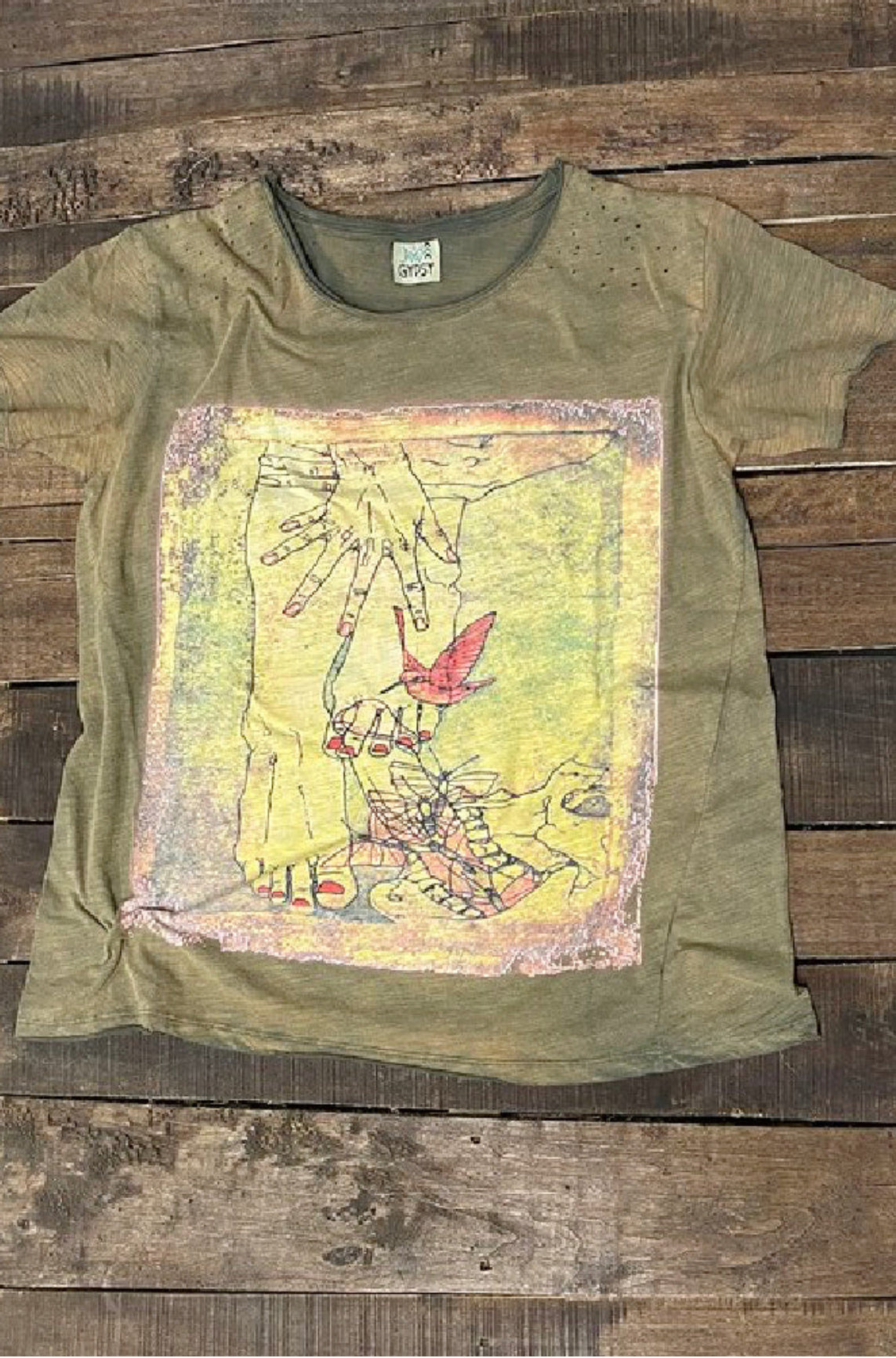 Final Sale - Hands -  Moon Dance Distressed Cotton Tee Top