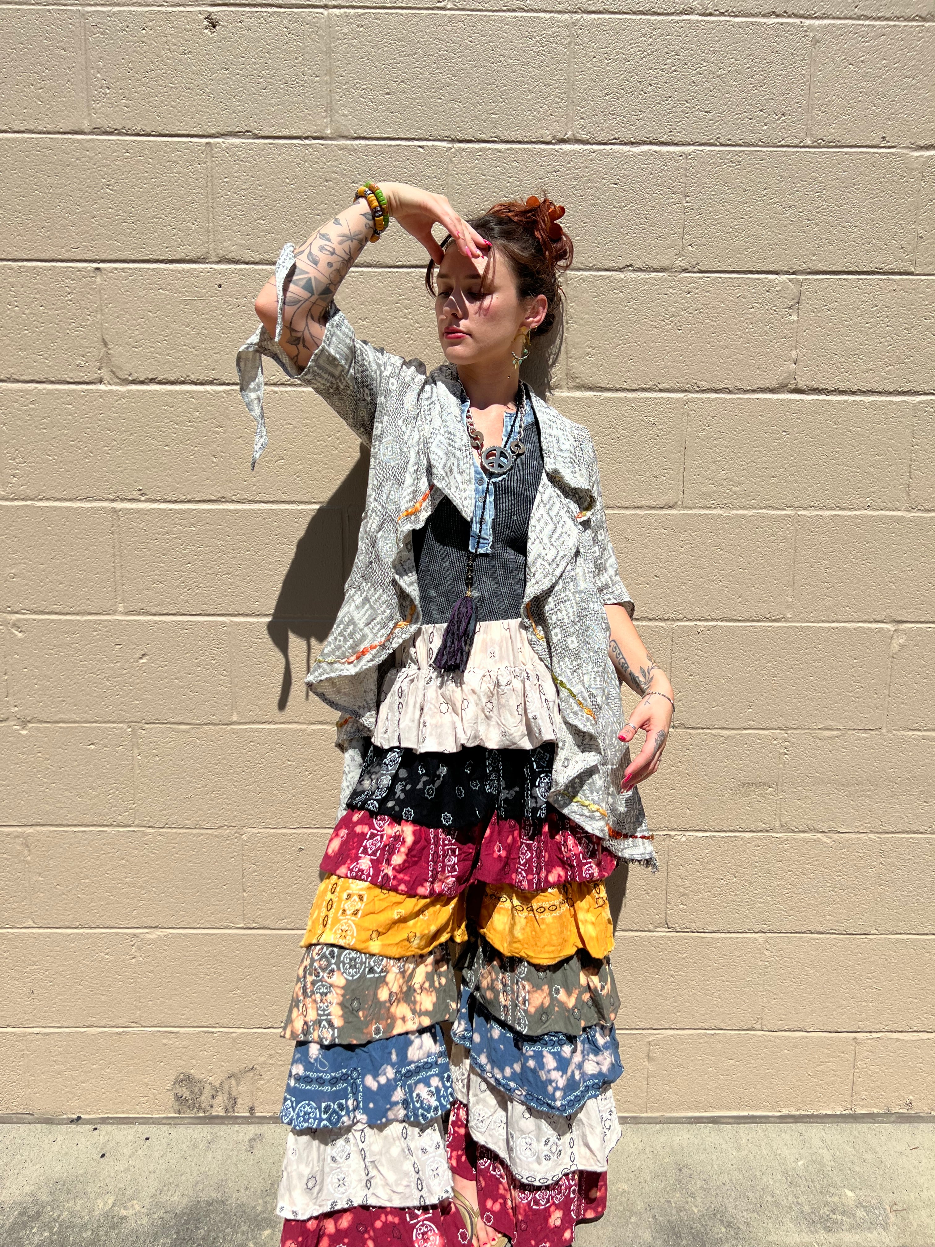 Sale - Vintage Bandana Layered Ruffle Pants by Jaded Gypsy