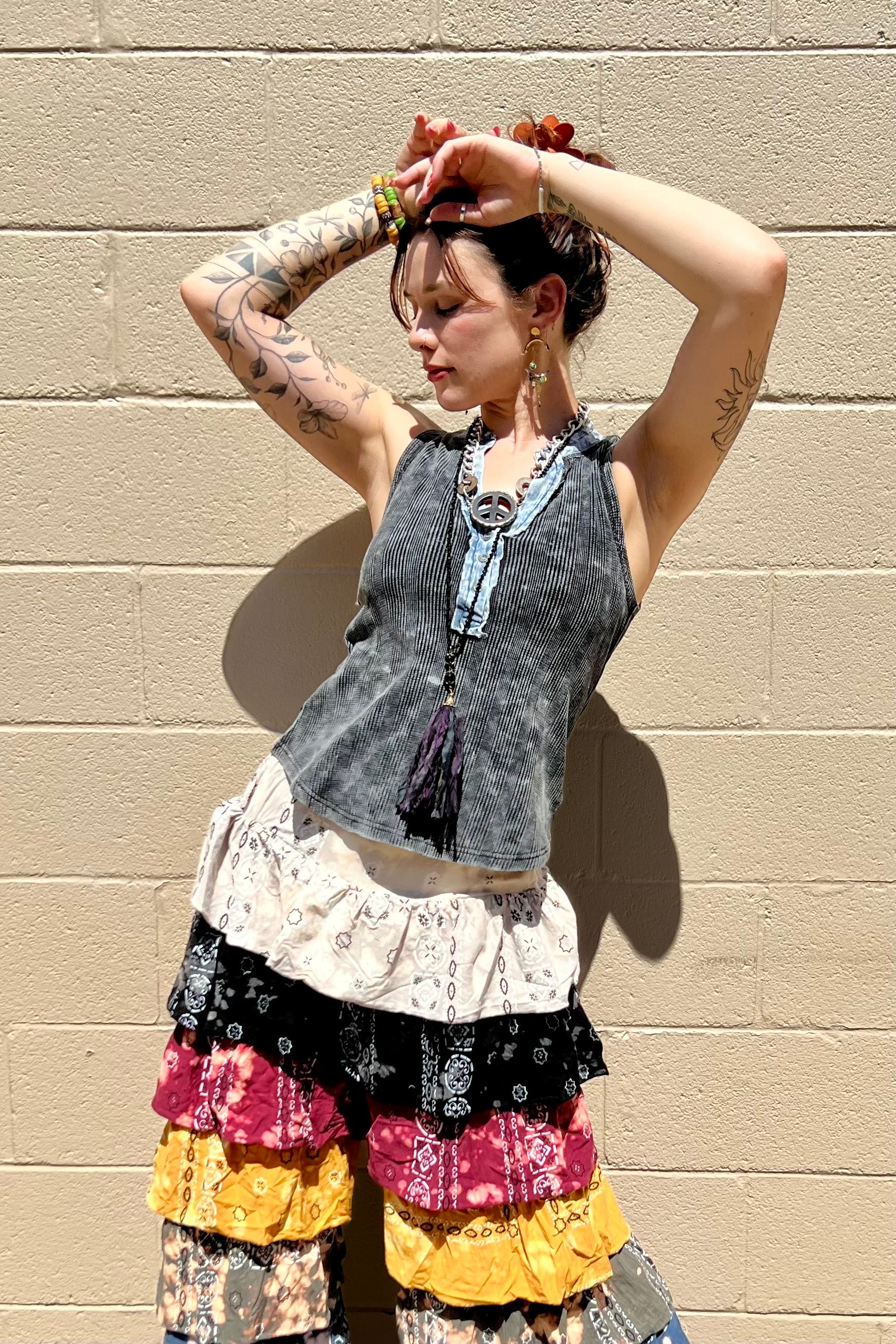 Sale - Vintage Bandana Layered Ruffle Pants by Jaded Gypsy