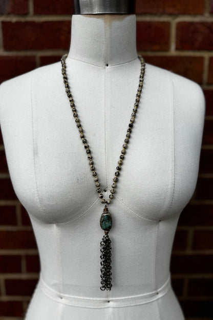 Statement Mixed Metal Turquoise Tassel Necklace