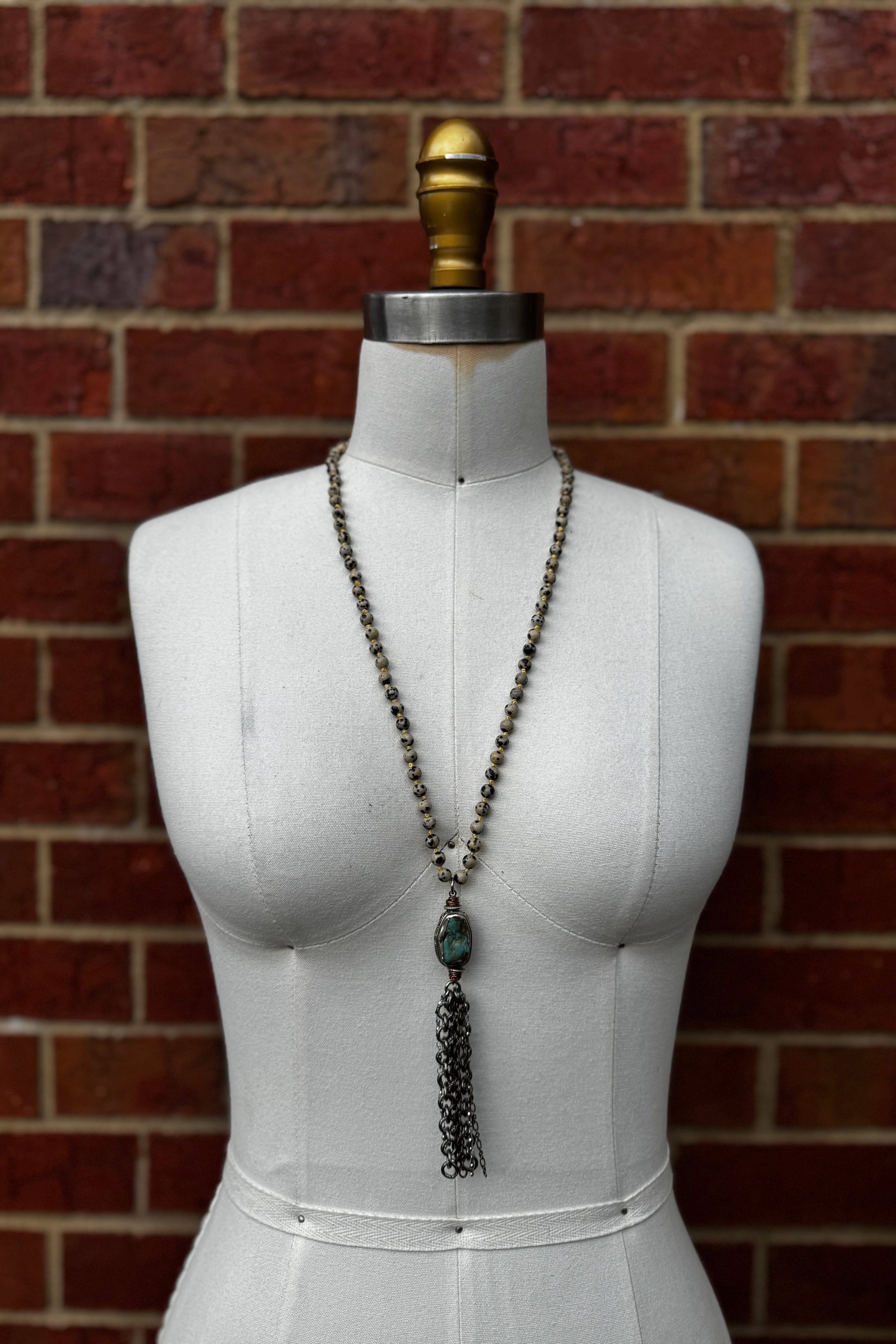 Statement Mixed Metal Turquoise Tassel Necklace