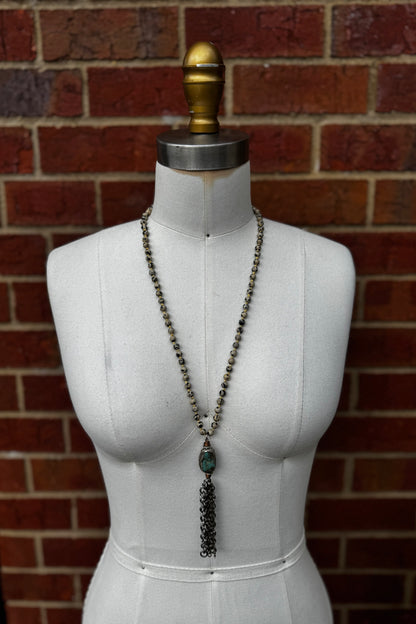 Statement Mixed Metal Turquoise Tassel Necklace