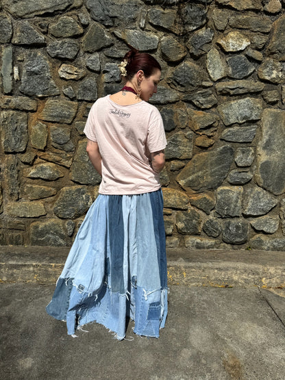 Patched About Upcycled Denim Skirt