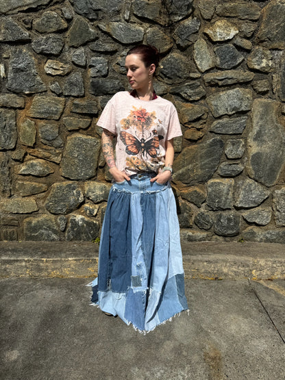 Patched About Upcycled Denim Skirt