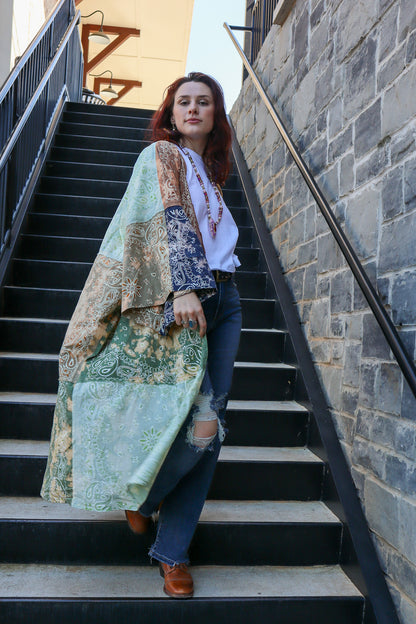 Last One Left Sale - Meadow Oaks Funky Patched Duster Jacket