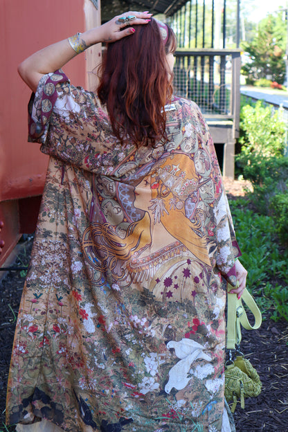 Dreamweaver Bamboo Kimono Duster Robe with Zodiac Signs/ Tie