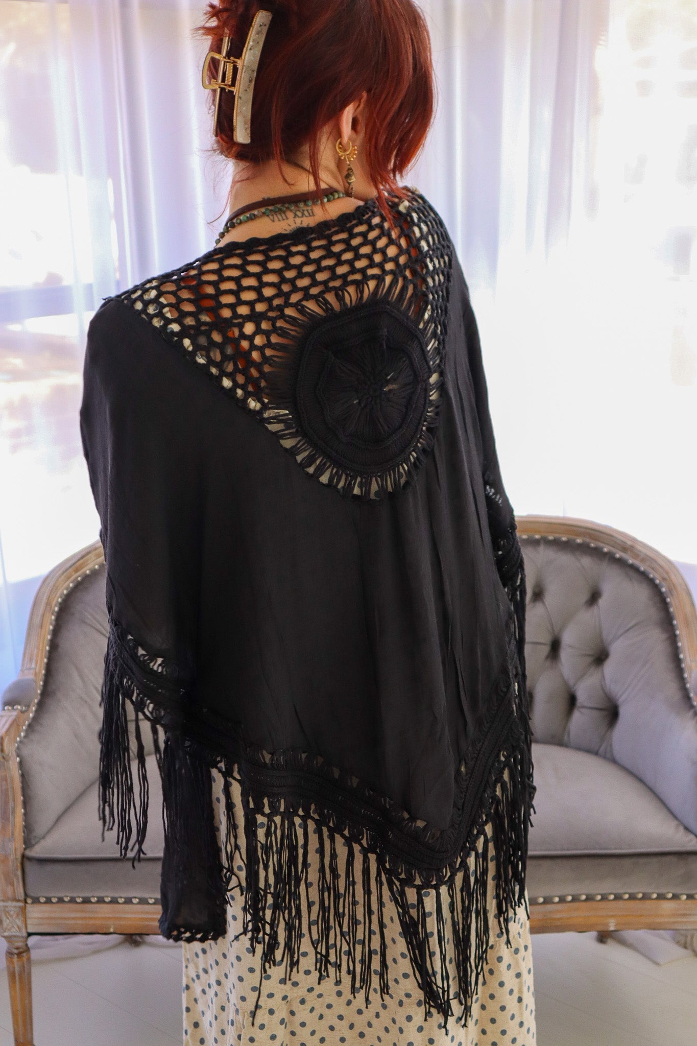 Sale - Crochet Medallion Tassel Kimono S-XL Boho Fringe Cardi