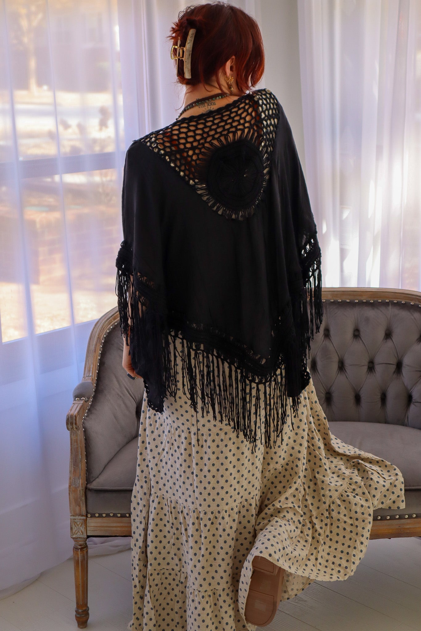 Sale - Crochet Medallion Tassel Kimono S-XL Boho Fringe Cardi