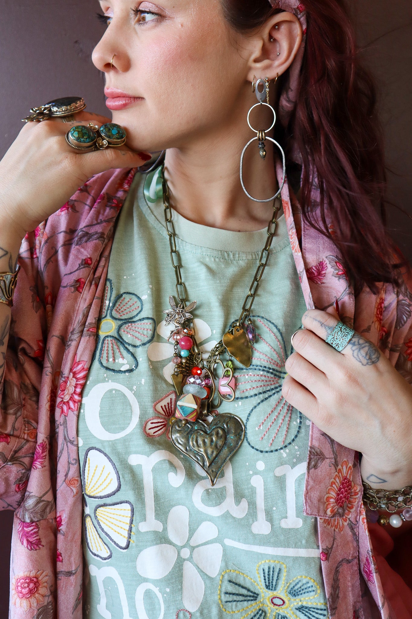 Gypsy Junk Necklace in Heart Sorbet