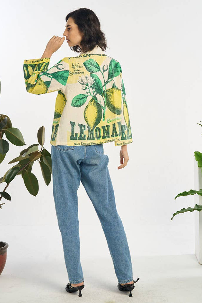 Sour Lemon Printed Cropped Cardigan Summer Jacket