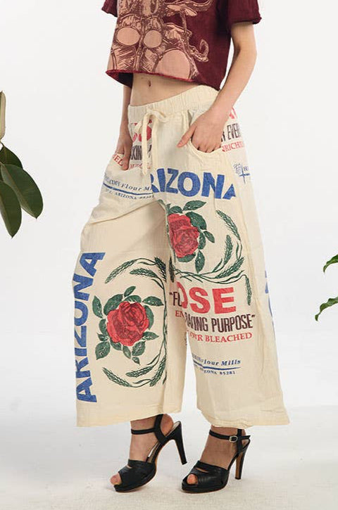 Rose Florals Boho Cotton Culotte Capri Pull On Pant