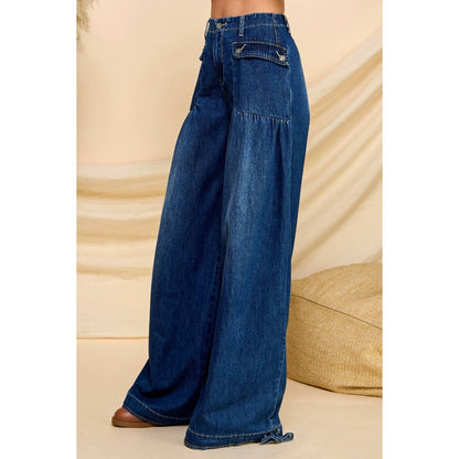 Nicole Ankle Drawstring Wide Denim Pants