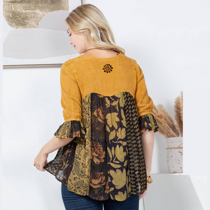 Sale - Boho Delight Overdyed Rayon V-Neck Top