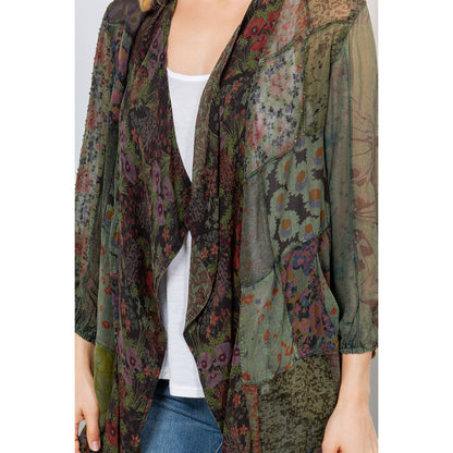 Final Sale - Western Kimono Shrug In Overdyed Mix N Match Patches