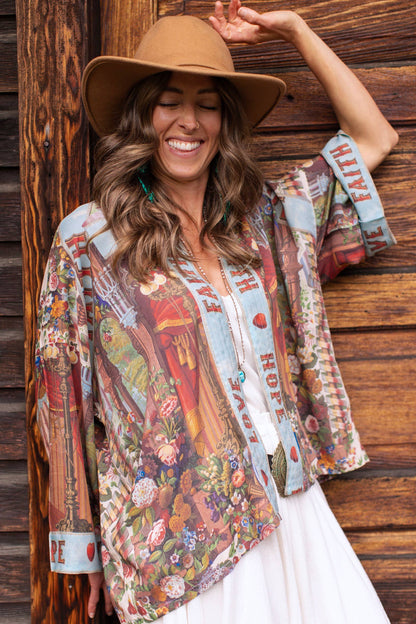 Love Language Pixie Duster Cropped Kimono w/ Faith, Hope