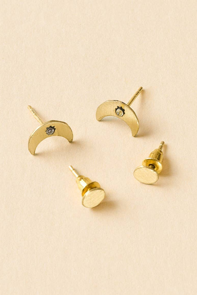 Ruchi Crescent Moon Tiny Dot Gold Stud Earrings Set of 2