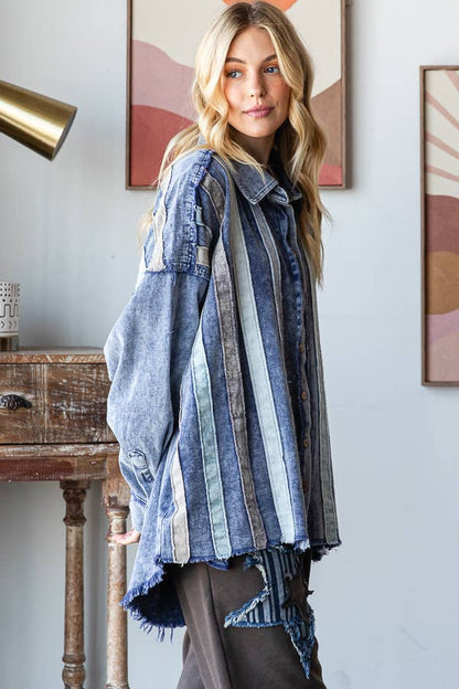 Final Sale - Denim Dream Striped Jacket Button Down