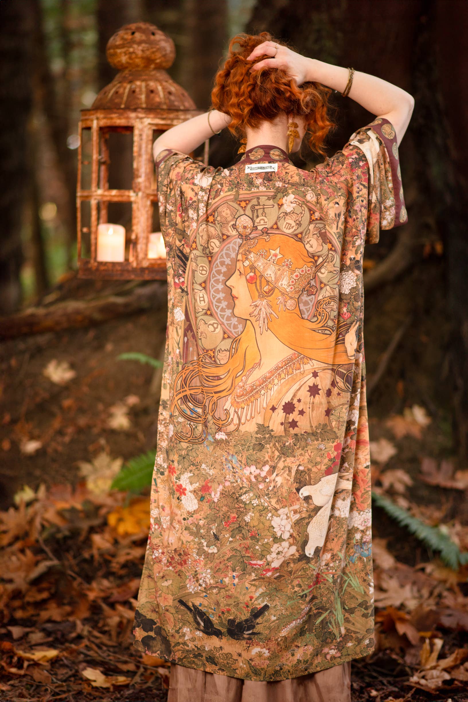 Dreamweaver Bamboo Kimono Duster Robe with Zodiac Signs/ Tie