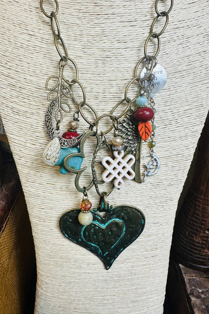 Gypsy Junk Original Heart in Turquoise Necklace