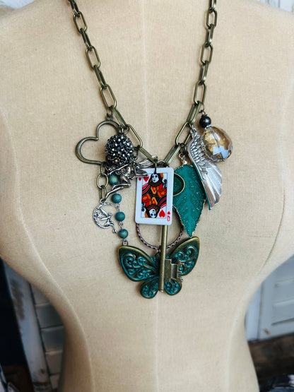 Gypsy Junk Chunky Necklace in Queen of Hearts 