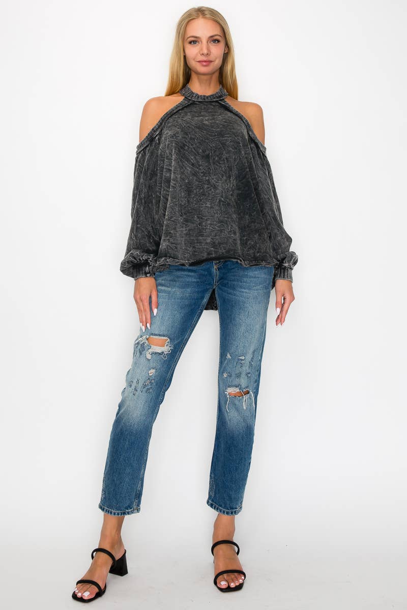 SALE The Jenna Mineral Wash Open Shoulder Top