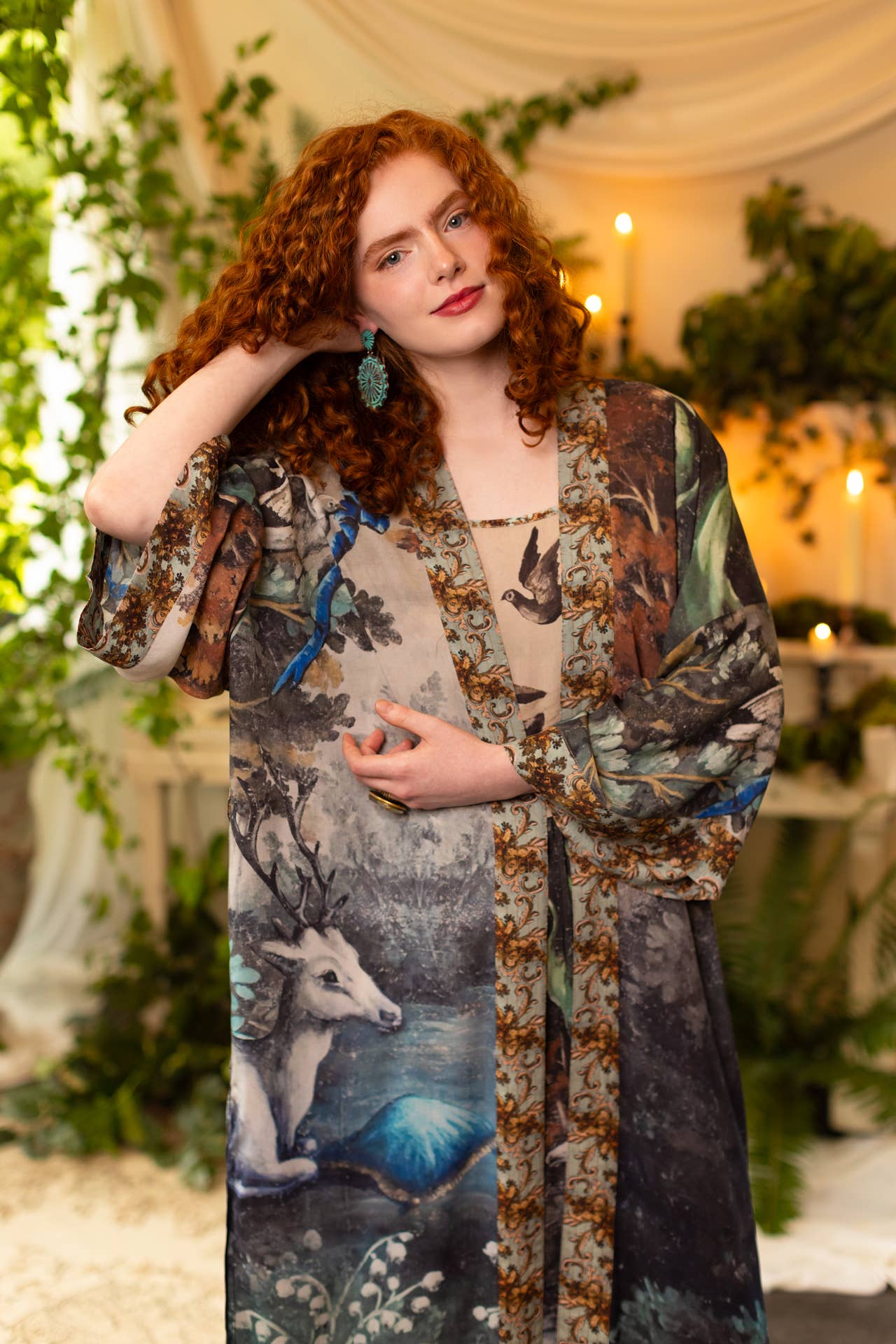 Theatre of Dreams Opera Duster Kimono Robe w/ Deer, Forest