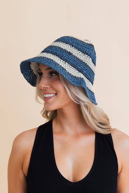 Crochet Stitched Striped Pattern Bucket Hat