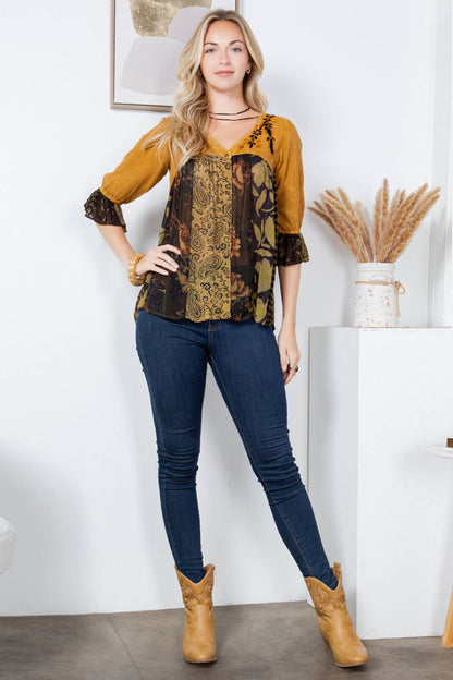 Sale - Boho Delight Overdyed Rayon V-Neck Top